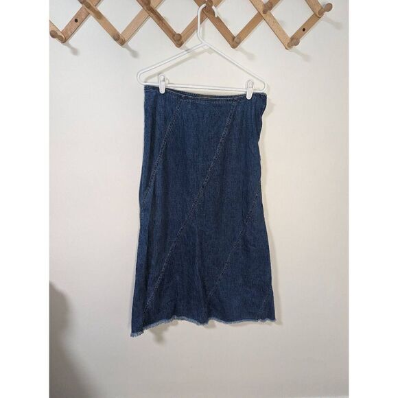 Liz Claiborne Long Raw Hem Denim Skirt Side Zip - Size 10 - Picture 1 of 4